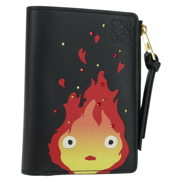 LOEWE × Ghibli Howl's Compact Zip Wallet Calcifer Leather Black Auth 167305SM