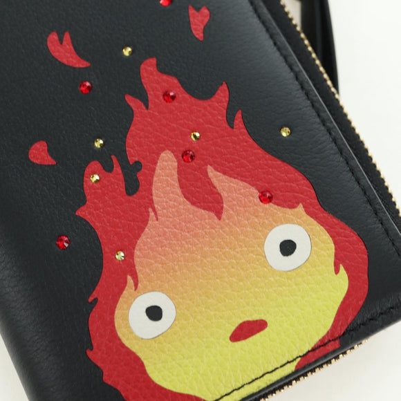 LOEWE × Ghibli Howl's Compact Zip Wallet Calcifer Leather Black Auth 167305SM