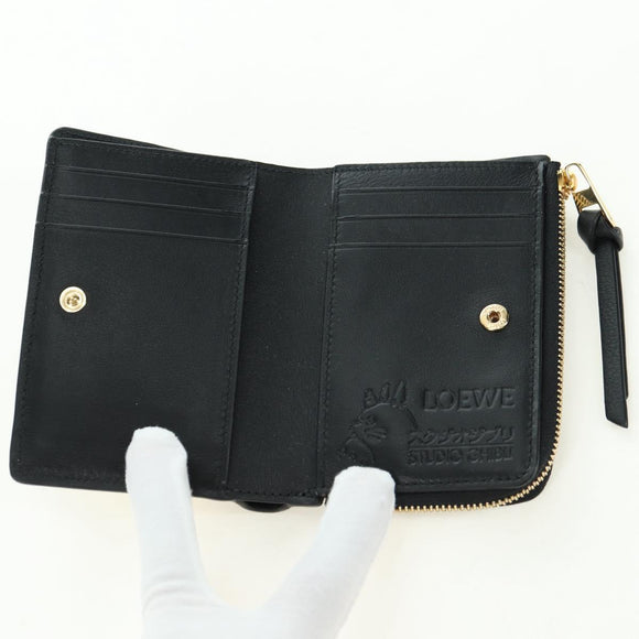 LOEWE × Ghibli Howl's Compact Zip Wallet Calcifer Leather Black Auth 167305SM