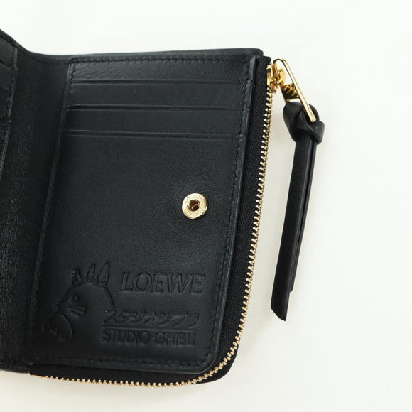 LOEWE × Ghibli Howl's Compact Zip Wallet Calcifer Leather Black Auth 167305SM