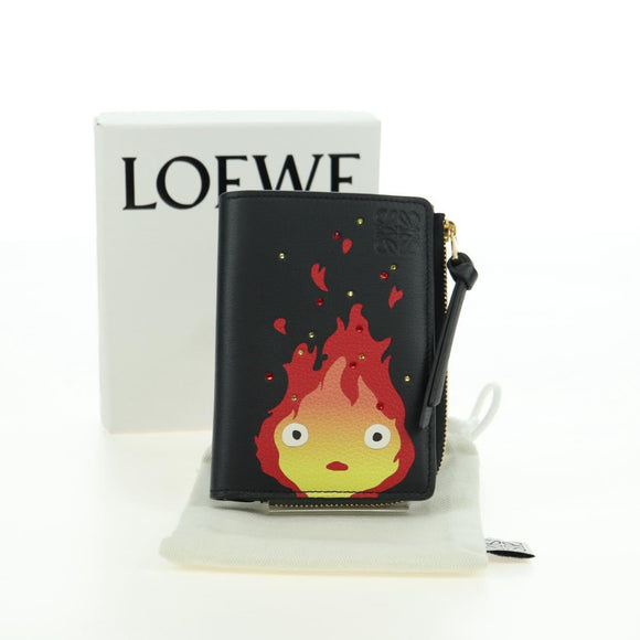 LOEWE × Ghibli Howl's Compact Zip Wallet Calcifer Leather Black Auth 167305SM