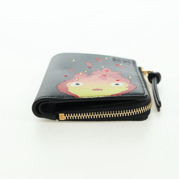 LOEWE × Ghibli Howl's Compact Zip Wallet Calcifer Leather Black Auth 167305SM