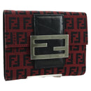 FENDI Zucchino Canvas Bifold Wallet Red Silver Auth 167310A-1