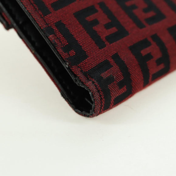 FENDI Zucchino Canvas Bifold Wallet Red Silver Auth 167310A