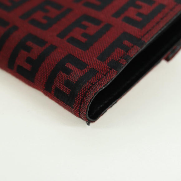FENDI Zucchino Canvas Bifold Wallet Red Silver Auth 167310A