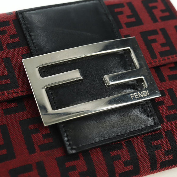 FENDI Zucchino Canvas Bifold Wallet Red Silver Auth 167310A