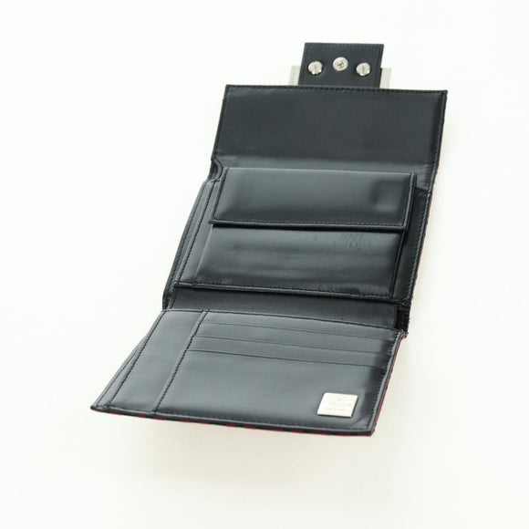 FENDI Zucchino Canvas Bifold Wallet Red Silver Auth 167310A