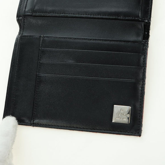 FENDI Zucchino Canvas Bifold Wallet Red Silver Auth 167310A