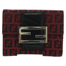 FENDI Zucchino Canvas Bifold Wallet Red Silver Auth 167310A-13