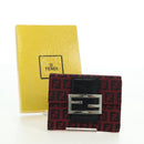 FENDI Zucchino Canvas Bifold Wallet Red Silver Auth 167310A-12