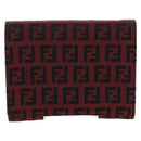 FENDI Zucchino Canvas Bifold Wallet Red Silver Auth 167310A-2