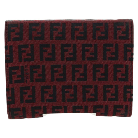 FENDI Zucchino Canvas Bifold Wallet Red Silver Auth 167310A