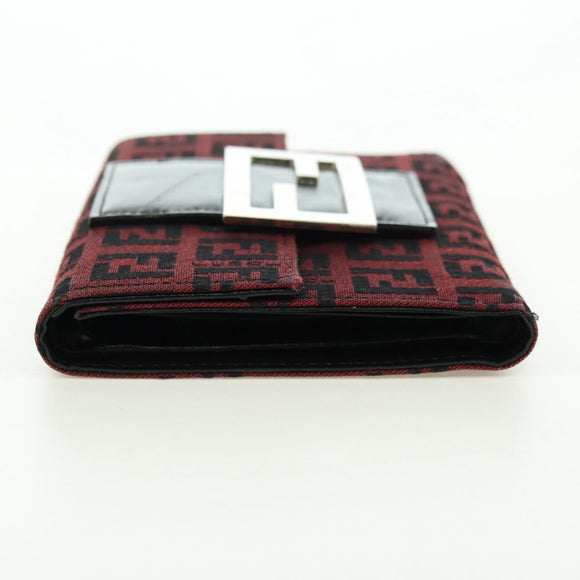 FENDI Zucchino Canvas Bifold Wallet Red Silver Auth 167310A