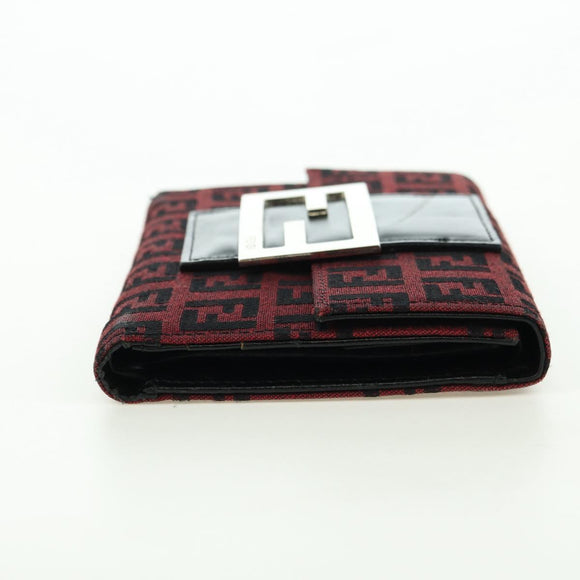 FENDI Zucchino Canvas Bifold Wallet Red Silver Auth 167310A