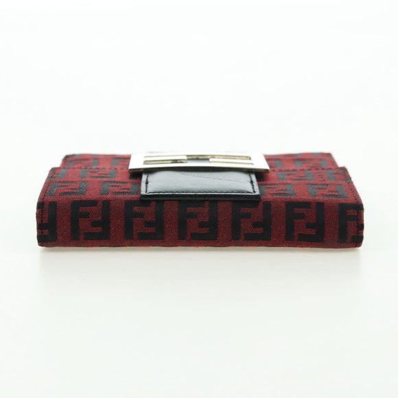 FENDI Zucchino Canvas Bifold Wallet Red Silver Auth 167310A