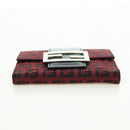 FENDI Zucchino Canvas Bifold Wallet Red Silver Auth 167310A-6