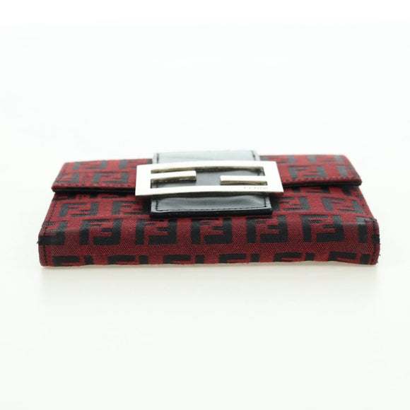 FENDI Zucchino Canvas Bifold Wallet Red Silver Auth 167310A