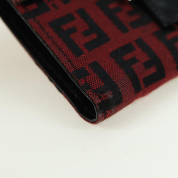 FENDI Zucchino Canvas Bifold Wallet Red Silver Auth 167310A