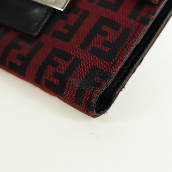 FENDI Zucchino Canvas Bifold Wallet Red Silver Auth 167310A