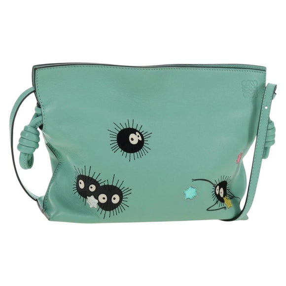 LOEWE × Ghibli Spirited Away Flamenco Clutch Mini Leather Green Auth 167395SM