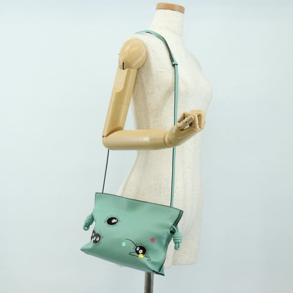 LOEWE × Ghibli Spirited Away Flamenco Clutch Mini Leather Green Auth 167395SM