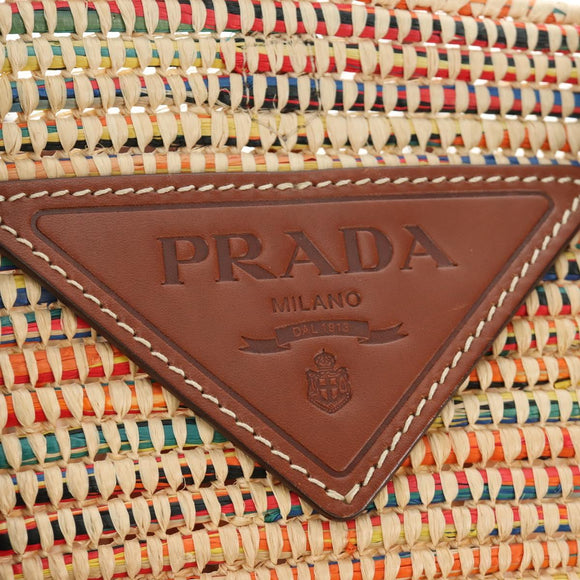 PRADA Tote Bag Raffia Beige Auth 167416SM