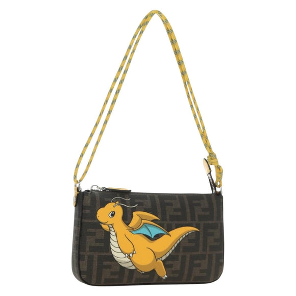 FENDI Dragonite Zucca Canvas FRGMT POKÉMON Bag Black Silver Brown Auth 167417SM