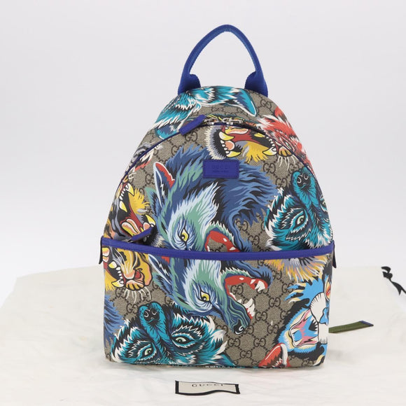 GUCCI GG Supreme Animal Print Backpack PVC Beige Silver 271327 Auth 167427SM