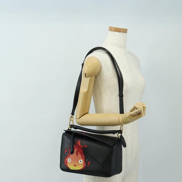 LOEWE × Studio Ghibli Puzzle Bag Calcifer Hand Bag Leather Black Auth 167439SM