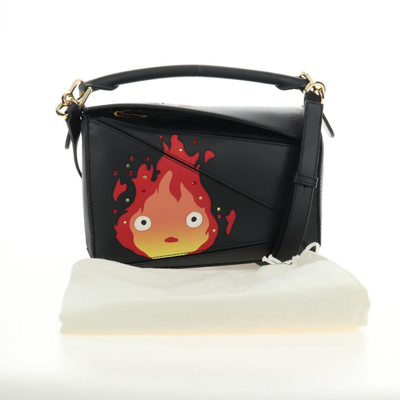 LOEWE × Studio Ghibli Puzzle Bag Calcifer Hand Bag Leather Black Auth 167439SM