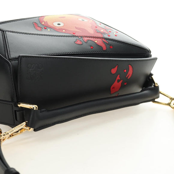 LOEWE × Studio Ghibli Puzzle Bag Calcifer Hand Bag Leather Black Auth 167439SM
