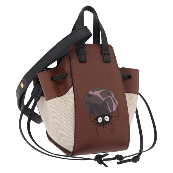 LOEWE × Ghibli Mini Hammock Soot Sprites Hand Bag Leather Brown Auth 167441SM