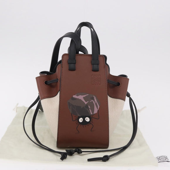 LOEWE × Ghibli Mini Hammock Soot Sprites Hand Bag Leather Brown Auth 167441SM