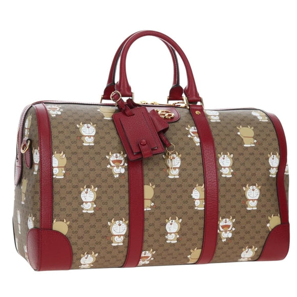 GUCCI x Doraemon Micro GG Boston Bag PVC Leather Beige 647815 Auth 167459SM