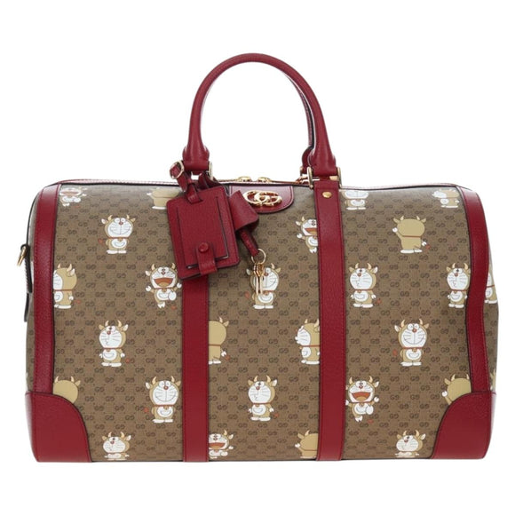 GUCCI x Doraemon Micro GG Boston Bag PVC Leather Beige 647815 Auth 167459SM