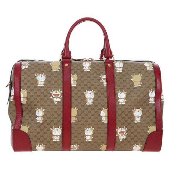 GUCCI x Doraemon Micro GG Boston Bag PVC Leather Beige 647815 Auth 167459SM