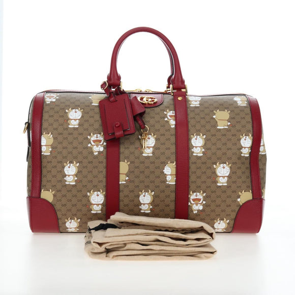 GUCCI x Doraemon Micro GG Boston Bag PVC Leather Beige 647815 Auth 167459SM
