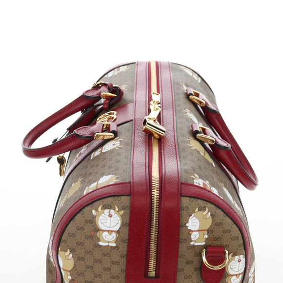 GUCCI x Doraemon Micro GG Boston Bag PVC Leather Beige 647815 Auth 167459SM