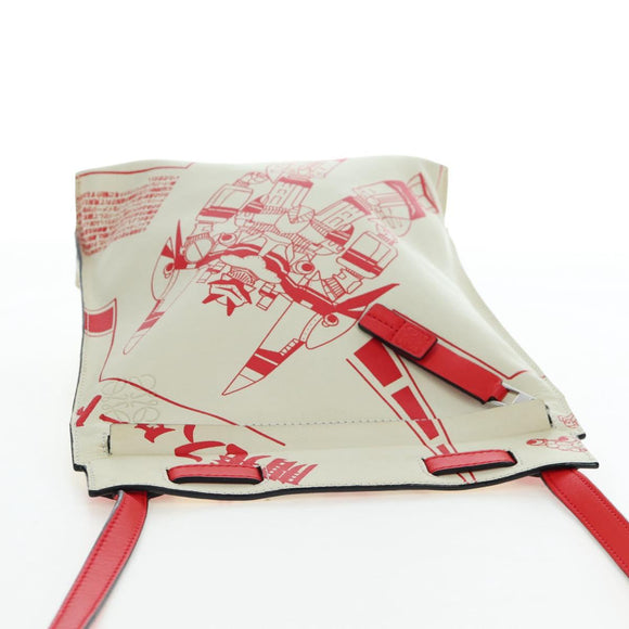 LOEWE Gundam Shoulder Bag Leather Beige Red Auth 167470M