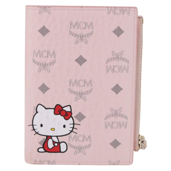 MCM Vicetos Hello Kitty Zip Card Wallet Leather Pink Gold Auth 167472SAM