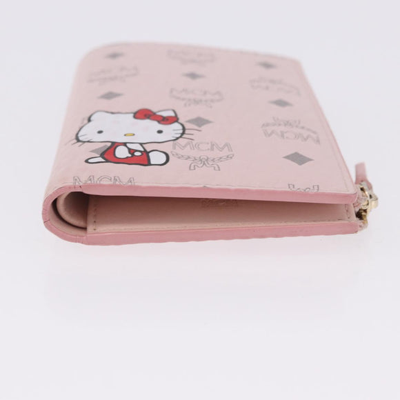 MCM Vicetos Hello Kitty Zip Card Wallet Leather Pink Gold Auth 167472SAM