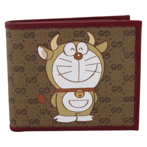 GUCCI x Doraemon Cow Doraemon Wallet Micro GG PVC Beige 654498 Auth 167547SAM
