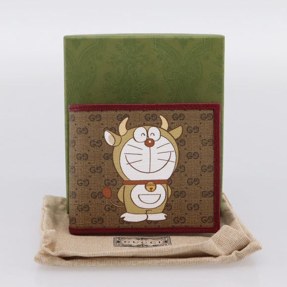 GUCCI x Doraemon Cow Doraemon Wallet Micro GG PVC Beige 654498 Auth 167547SAM