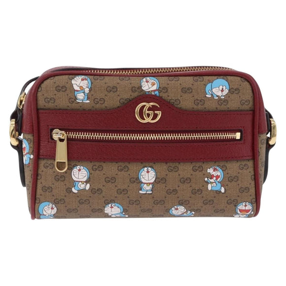 GUCCI x Doraemon Micro GG Shoulder Bag PVC Brown Gold Tone 647784 Auth 167564SAM