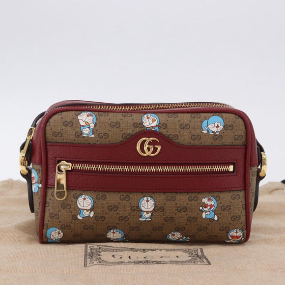 GUCCI x Doraemon Micro GG Shoulder Bag PVC Brown Gold Tone 647784 Auth 167564SAM