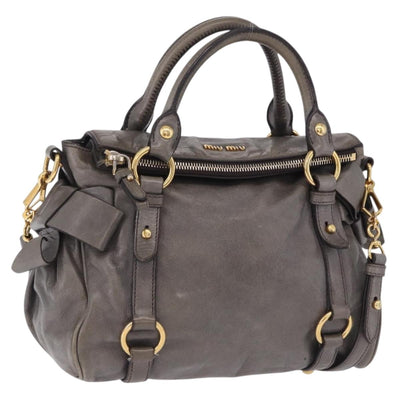 Miu Miu Vitter Lux Hand Bag Leather 2way Gray Gold Tone Auth 167565V