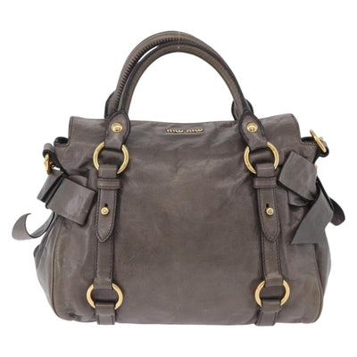 Miu Miu Vitter Lux Hand Bag Leather 2way Gray Gold Tone Auth 167565V - 0