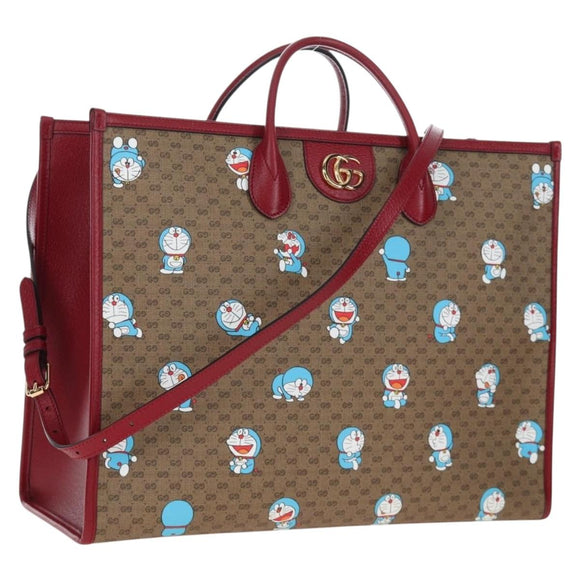 GUCCI x Doraemon Micro GG Hand Bag PVC 2way Brown Gold Tone 653952 Auth 167569SM