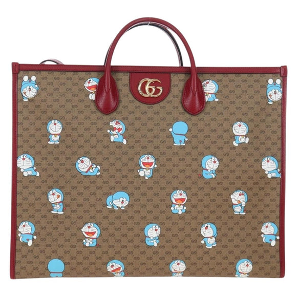 GUCCI x Doraemon Micro GG Hand Bag PVC 2way Brown Gold Tone 653952 Auth 167569SM