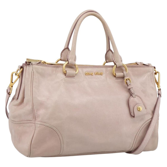 Miu Miu Hand Bag Leather 2way Pink Gold Tone Auth 167571A